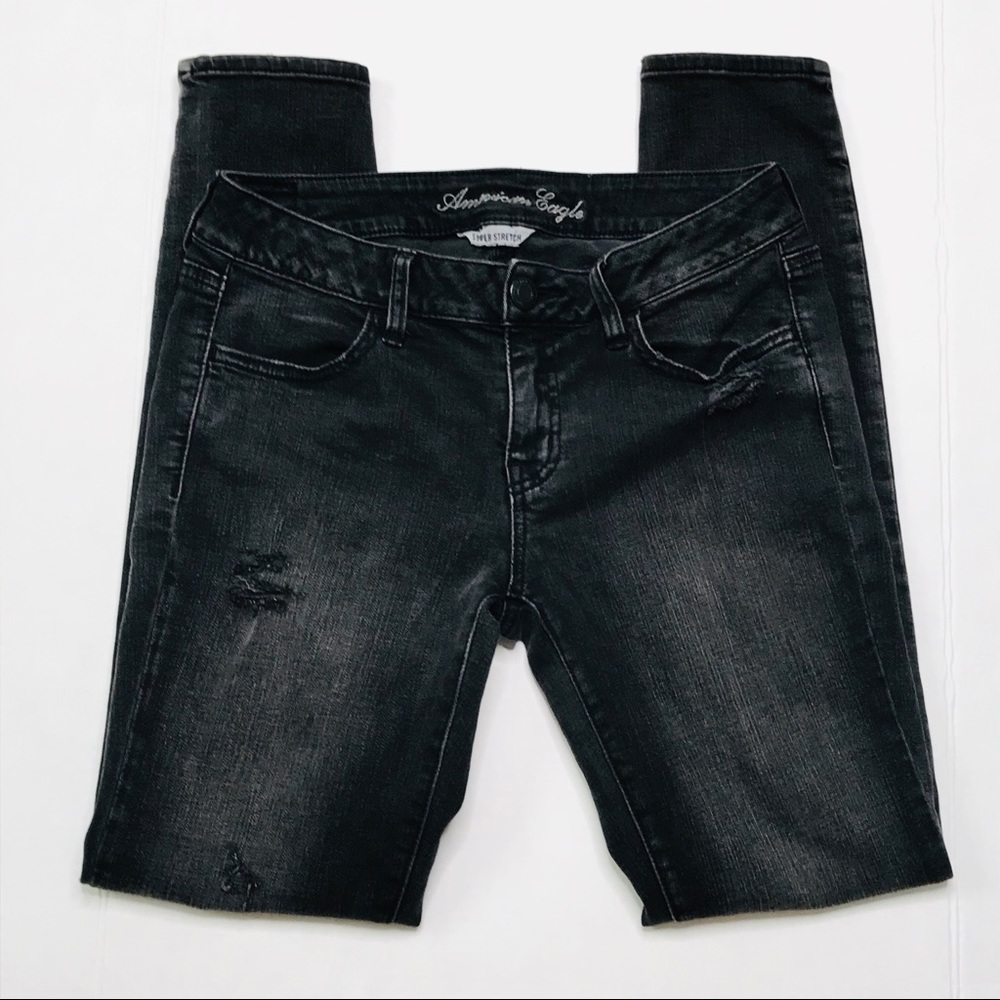 AEO Super Stretch Jeggings Black Distressed Sz 8R